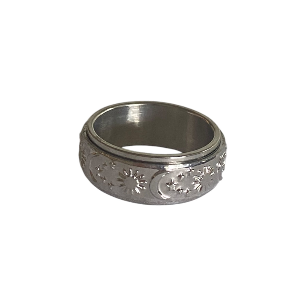 Silver Sun And Moon Fidget Ring