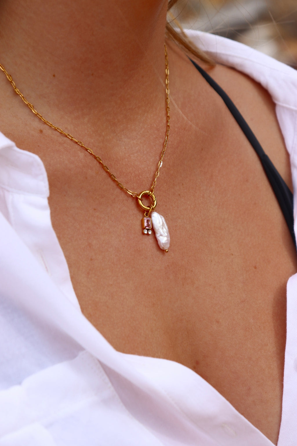 Pink Birth Stone With Fresh Water Pearl