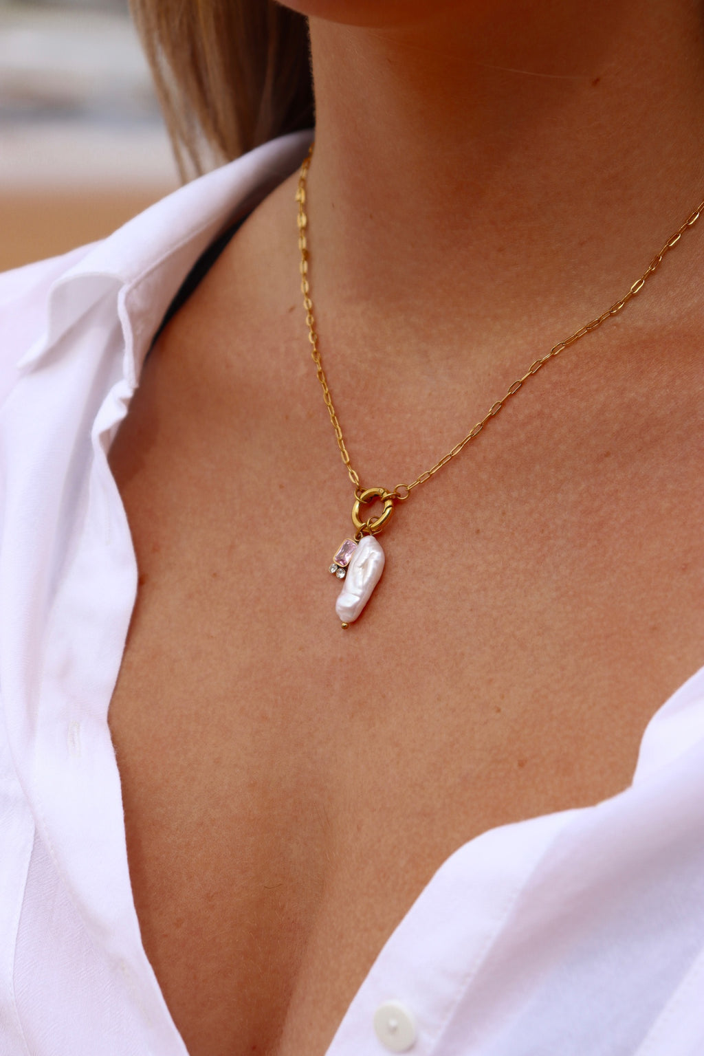 Pink Birth Stone With Fresh Water Pearl
