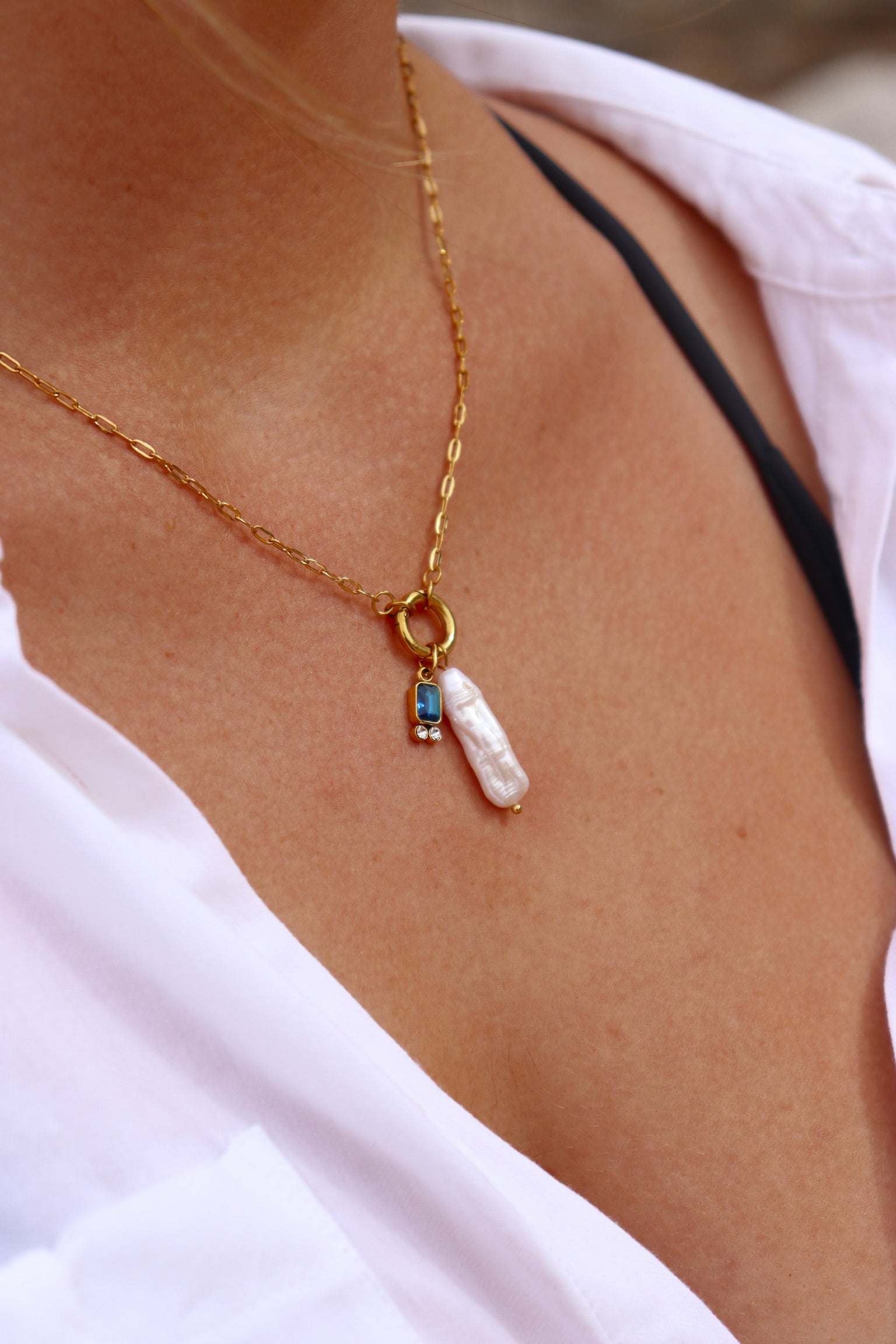 Blue Birth Stone With Fresh Water Pearl